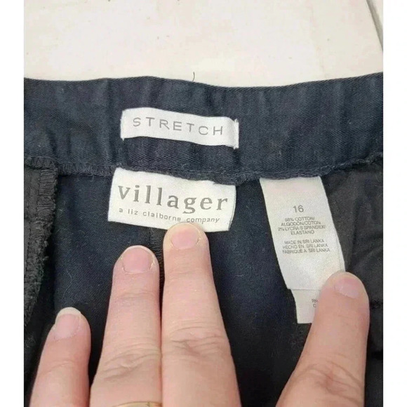 VILLAGER LIZ CLAIBORNE BLACK STRETCH CHINO SIZE 16, INSEAM 29.5" - Picture 3 of 4